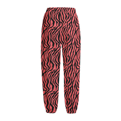 Pink And Black Tiger Stripe Print Fleece Lined Knit Pants