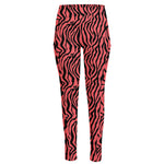 Pink And Black Tiger Stripe Print High-Waisted Pocket Leggings