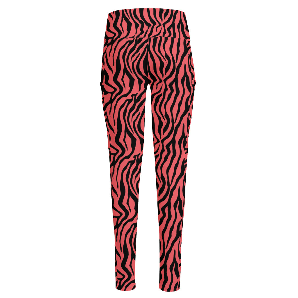 Pink And Black Tiger Stripe Print High-Waisted Pocket Leggings