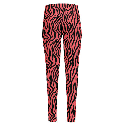 Pink And Black Tiger Stripe Print High-Waisted Pocket Leggings