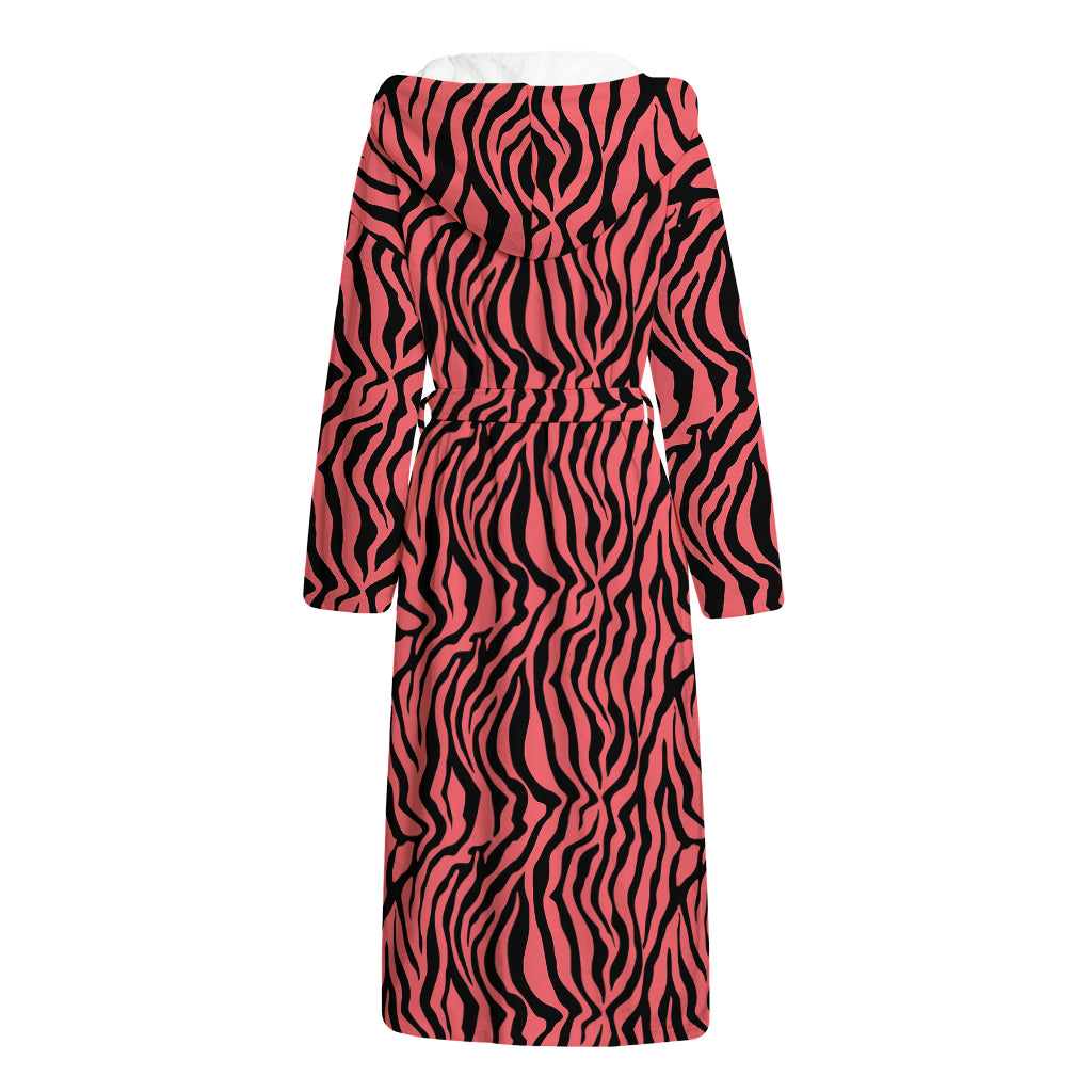 Pink And Black Tiger Stripe Print Hooded Bathrobe