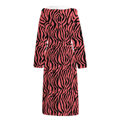 Pink And Black Tiger Stripe Print Hooded Bathrobe