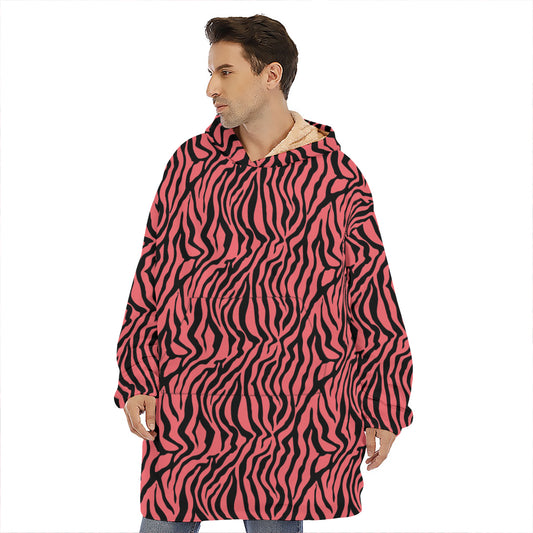 Pink And Black Tiger Stripe Print Hoodie Blanket