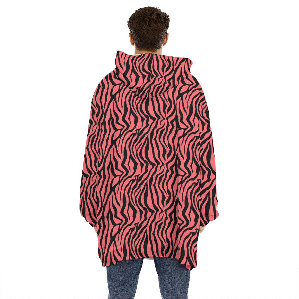 Pink And Black Tiger Stripe Print Hoodie Blanket