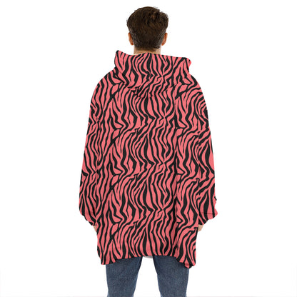 Pink And Black Tiger Stripe Print Hoodie Blanket