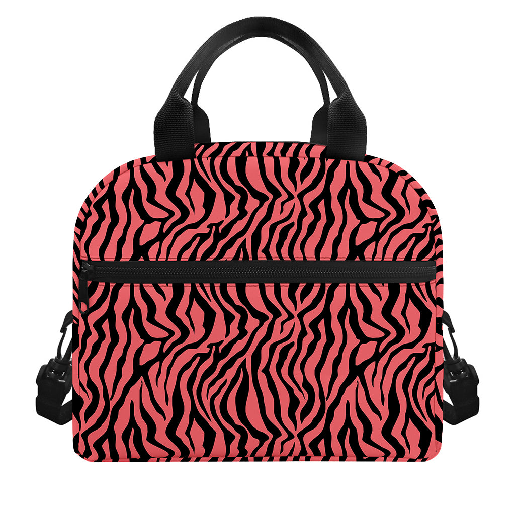 Pink And Black Tiger Stripe Print Insulated Lunch Bag