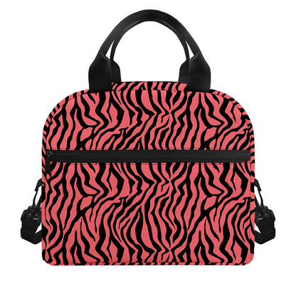 Pink And Black Tiger Stripe Print Insulated Lunch Bag