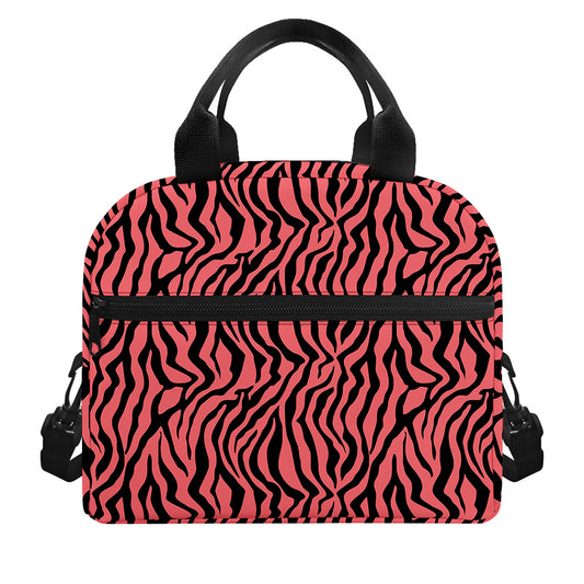 Pink And Black Tiger Stripe Print Insulated Lunch Bag