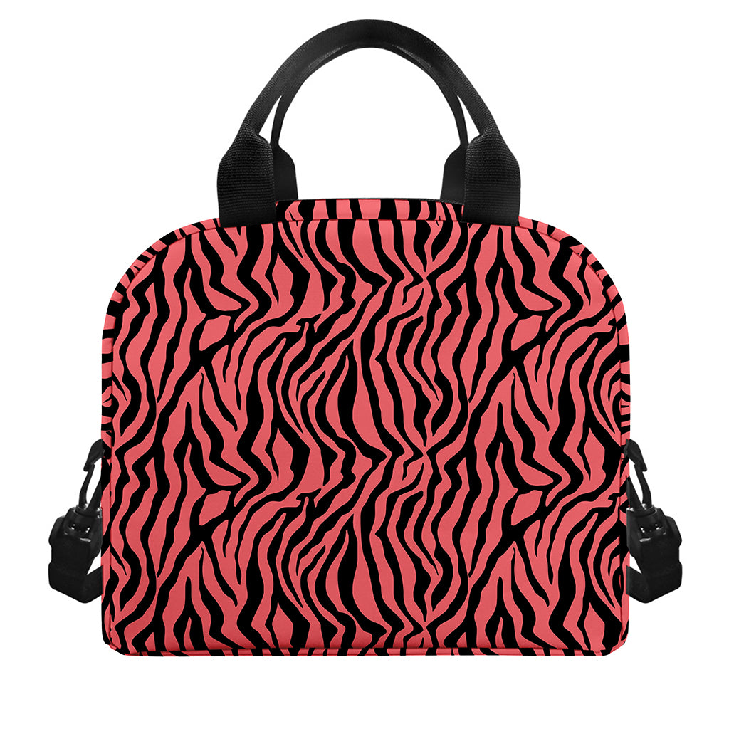 Pink And Black Tiger Stripe Print Insulated Lunch Bag