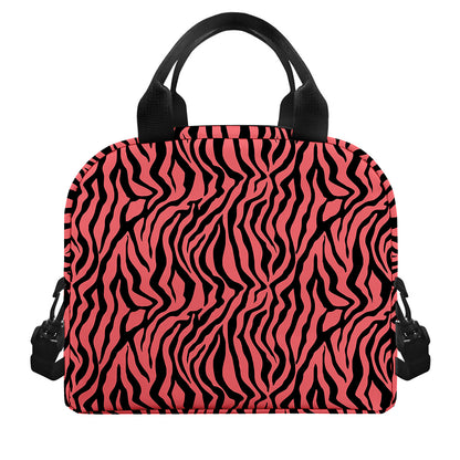Pink And Black Tiger Stripe Print Insulated Lunch Bag