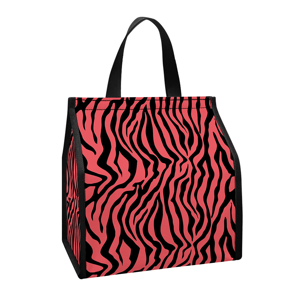Pink And Black Tiger Stripe Print Insulated Lunch Tote