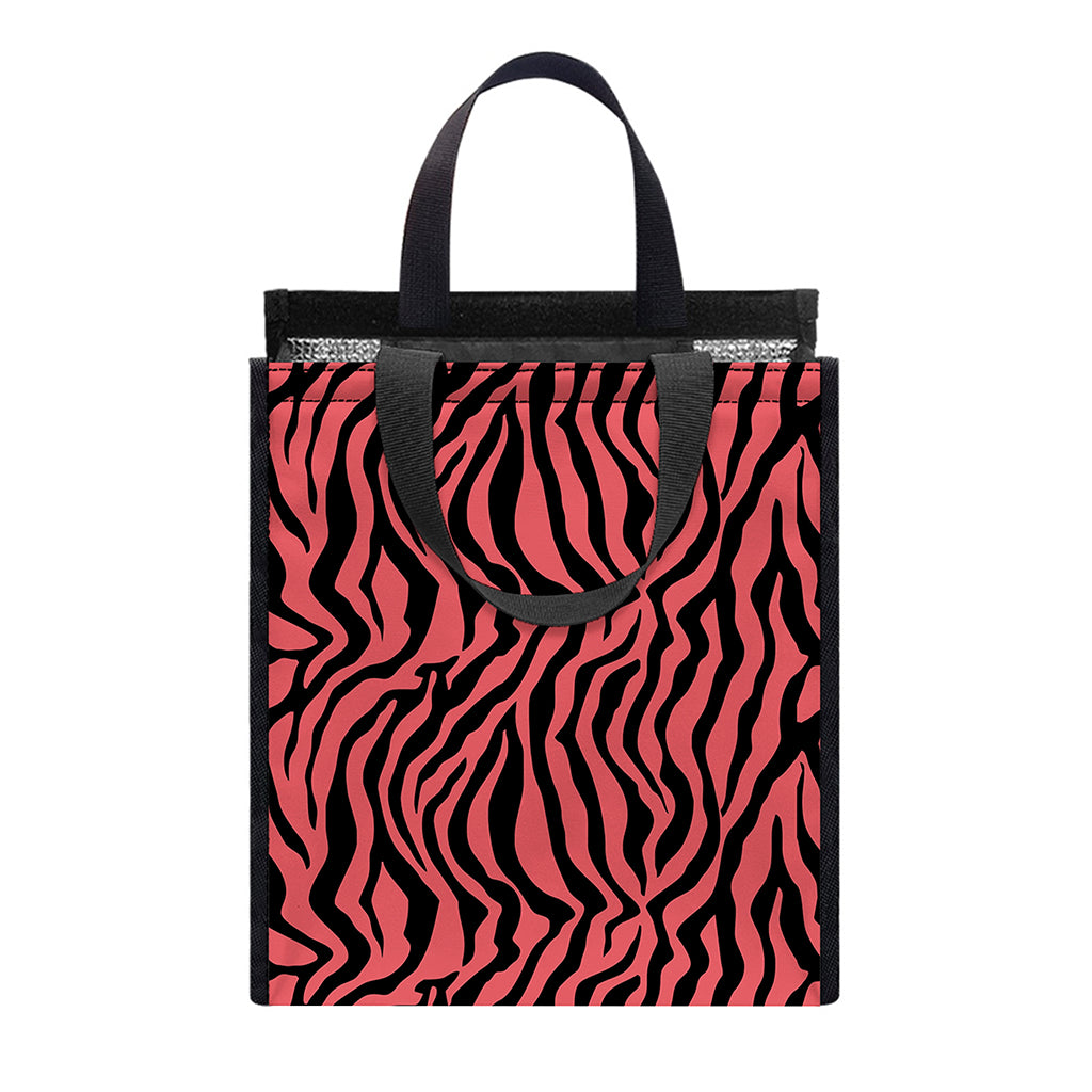 Pink And Black Tiger Stripe Print Insulated Lunch Tote