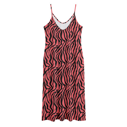 Pink And Black Tiger Stripe Print Jersey Midi Cami Dress