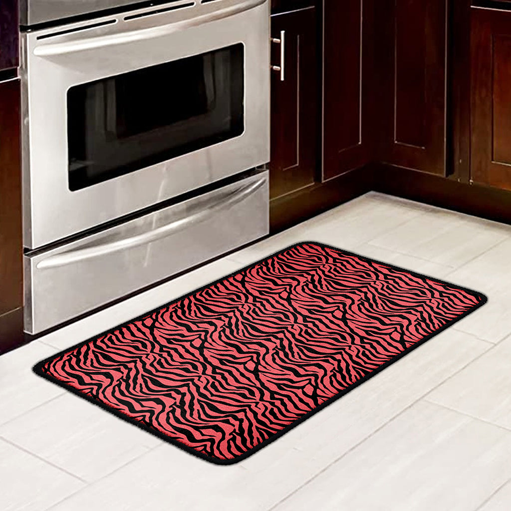 Pink And Black Tiger Stripe Print Kitchen Mat