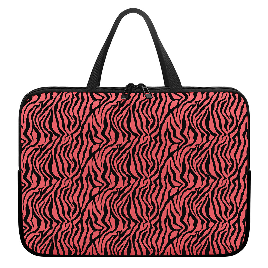 Pink And Black Tiger Stripe Print Laptop Sleeve With Handle