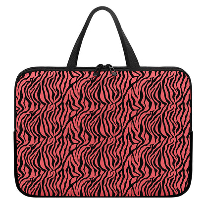 Pink And Black Tiger Stripe Print Laptop Sleeve With Handle
