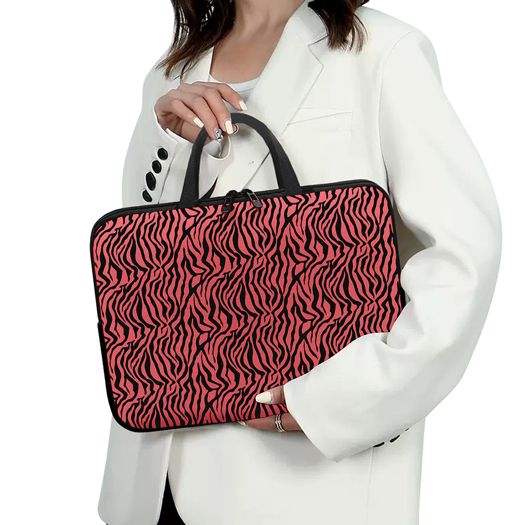 Pink And Black Tiger Stripe Print Laptop Sleeve With Handle