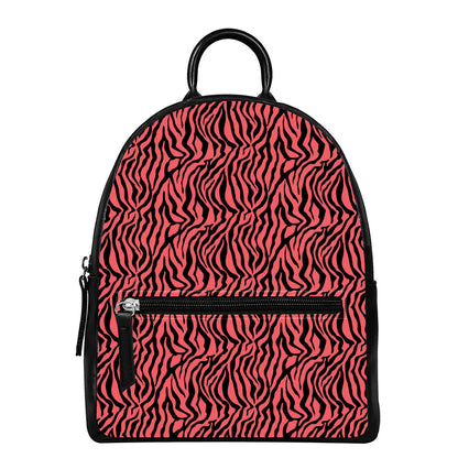 Pink And Black Tiger Stripe Print Leather Backpack