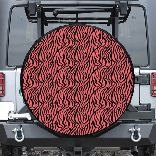 Pink And Black Tiger Stripe Print Leather Spare Tire Cover
