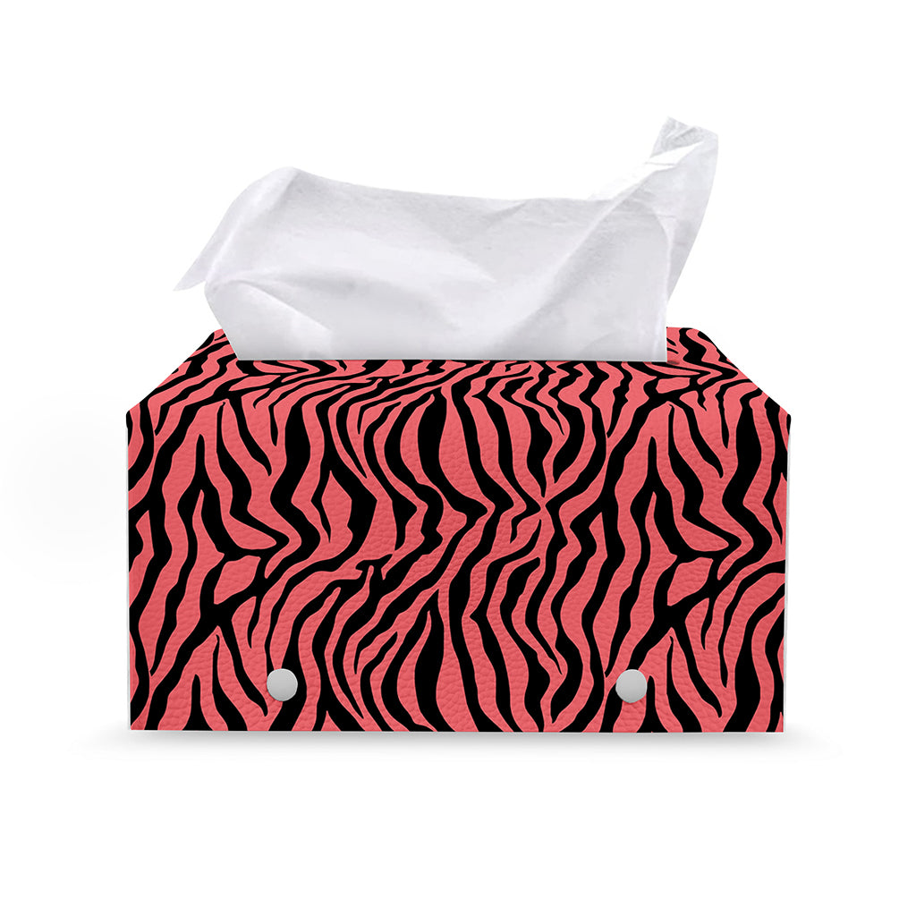 Pink And Black Tiger Stripe Print Leather Tissue Box Cover