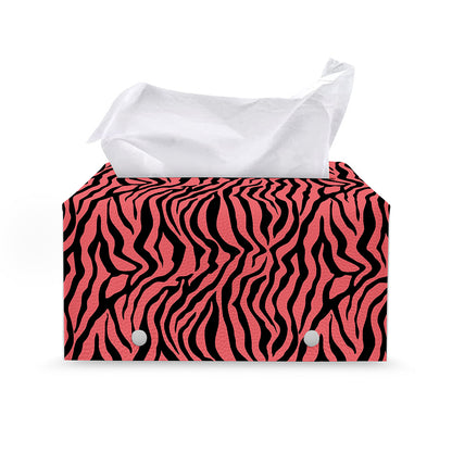 Pink And Black Tiger Stripe Print Leather Tissue Box Cover