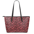 Pink And Black Tiger Stripe Print Leather Tote Bag With Zipper