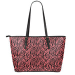 Pink And Black Tiger Stripe Print Leather Tote Bag