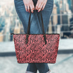 Pink And Black Tiger Stripe Print Leather Tote Bag