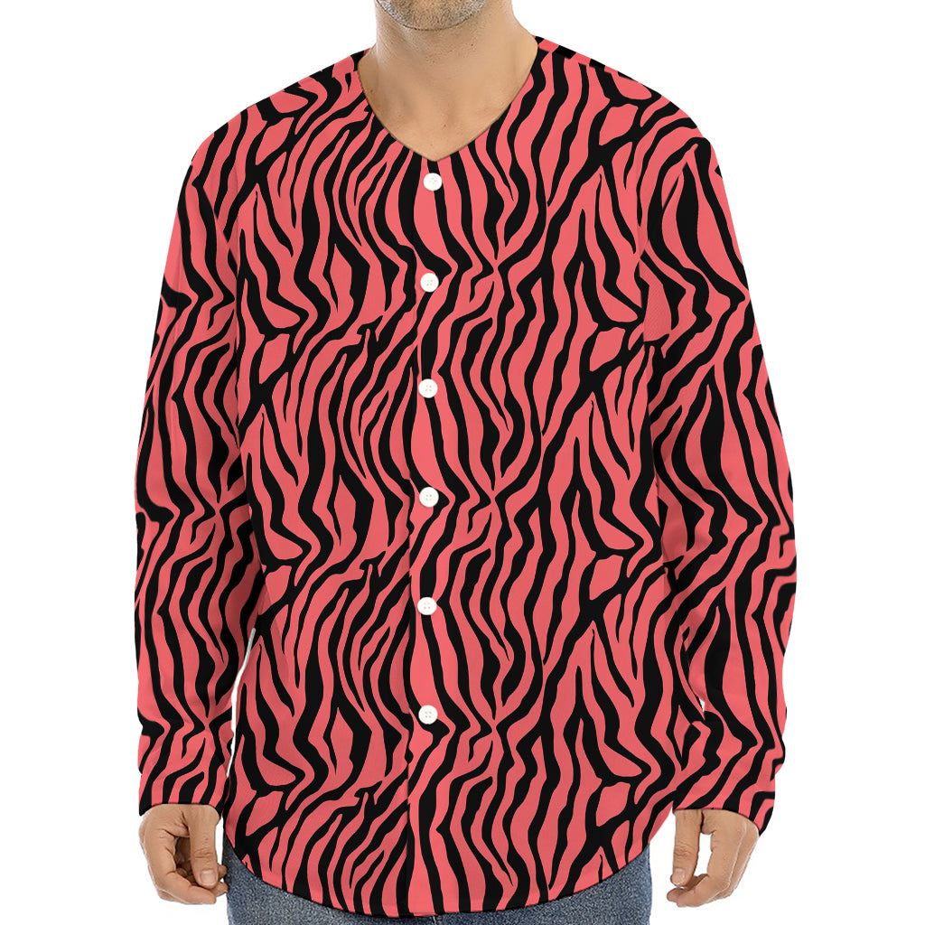 Pink And Black Tiger Stripe Print Long Sleeve Baseball Jersey