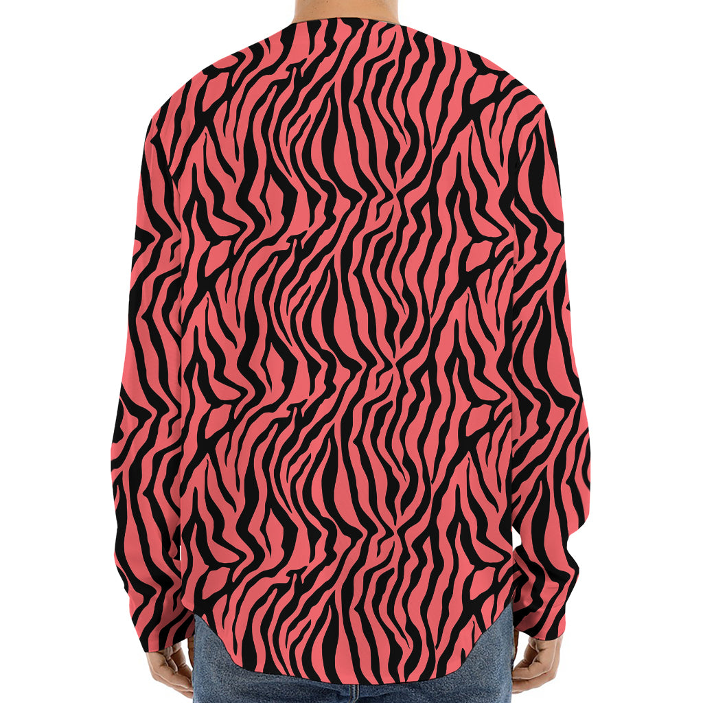 Pink And Black Tiger Stripe Print Long Sleeve Baseball Jersey
