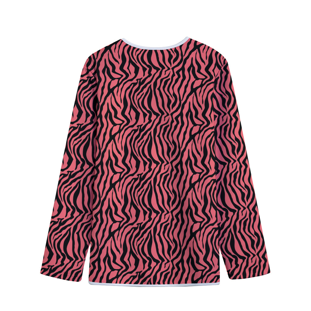 Pink And Black Tiger Stripe Print Long Sleeve Short Coat