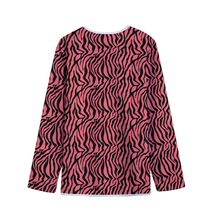Pink And Black Tiger Stripe Print Long Sleeve Short Coat