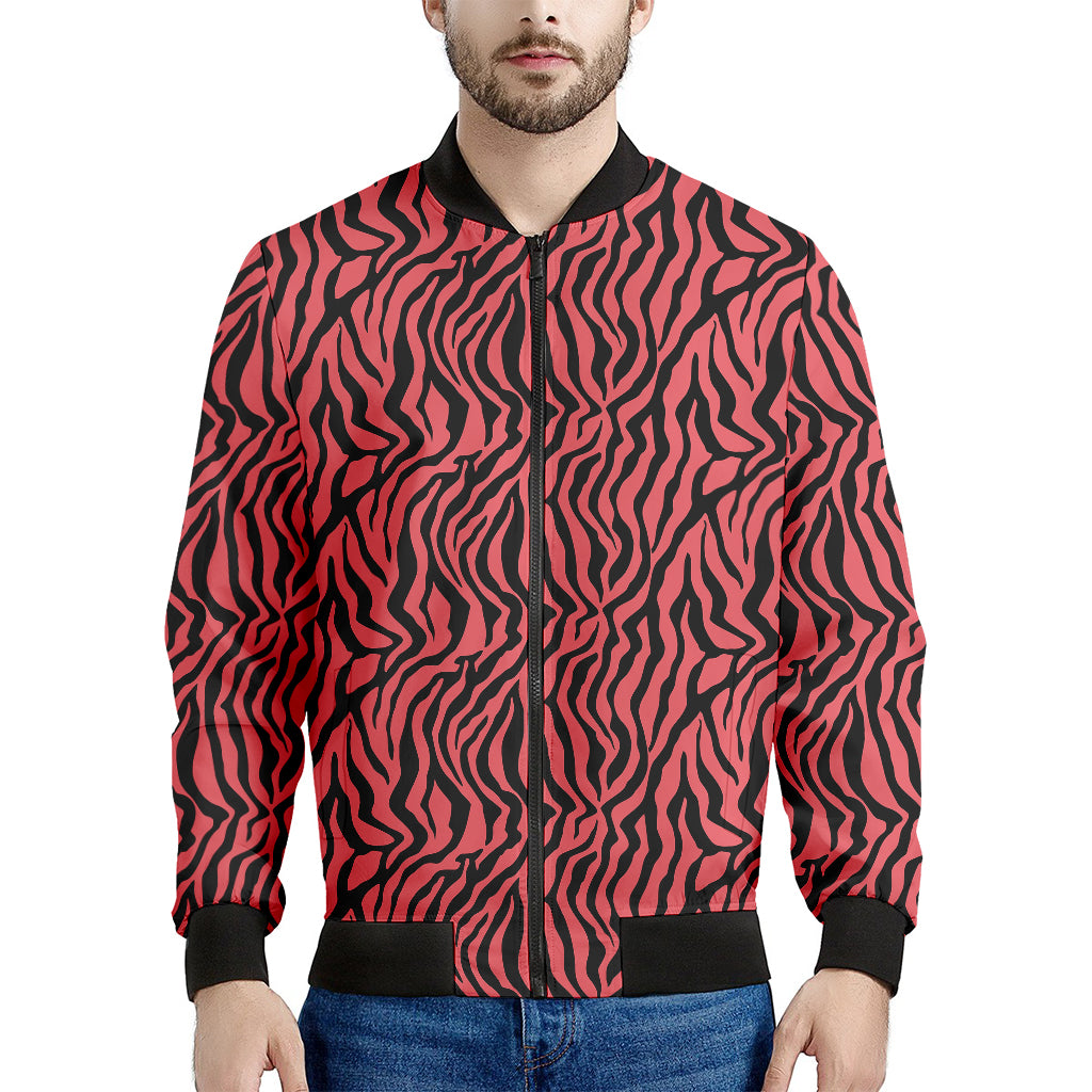 Pink And Black Tiger Stripe Print Men's Bomber Jacket