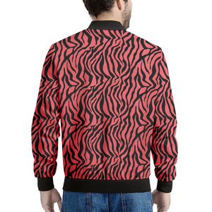 Pink And Black Tiger Stripe Print Men's Bomber Jacket