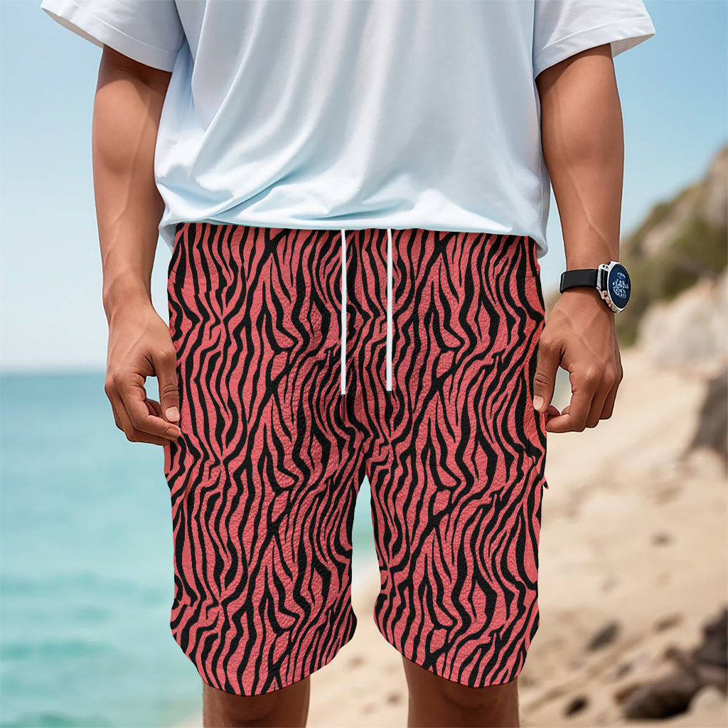 Pink And Black Tiger Stripe Print Men's Cargo Shorts