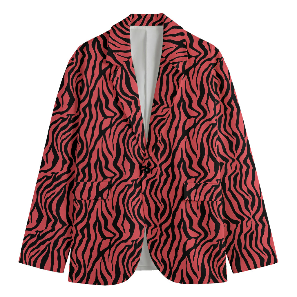 Pink And Black Tiger Stripe Print Men's Cotton Blazer