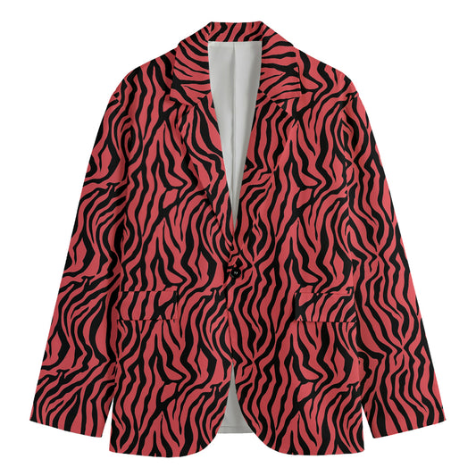 Pink And Black Tiger Stripe Print Men's Cotton Blazer