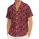Pink And Black Tiger Stripe Print Men's Deep V-Neck Shirt