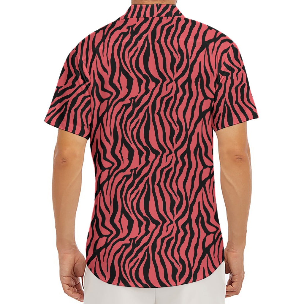 Pink And Black Tiger Stripe Print Men's Deep V-Neck Shirt
