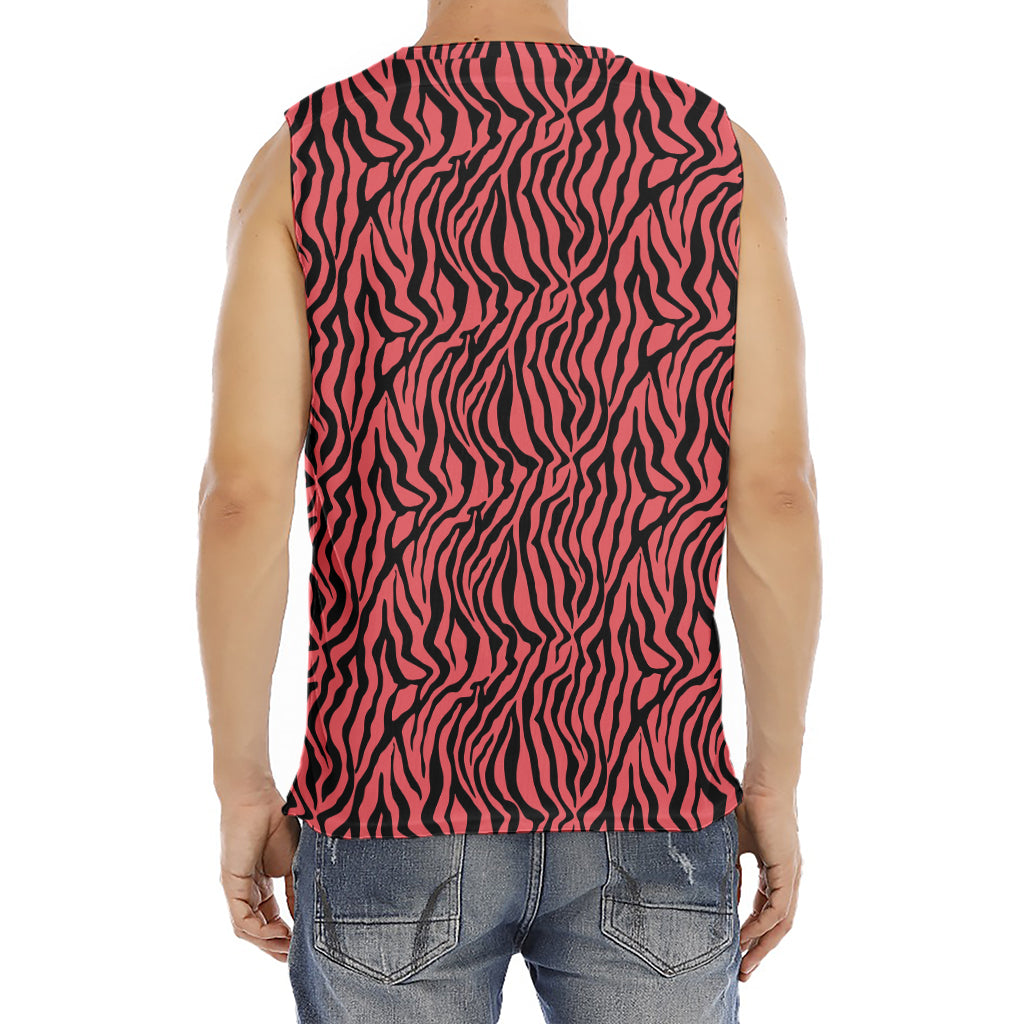 Pink And Black Tiger Stripe Print Men's Fitness Tank Top