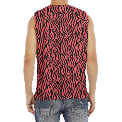 Pink And Black Tiger Stripe Print Men's Fitness Tank Top