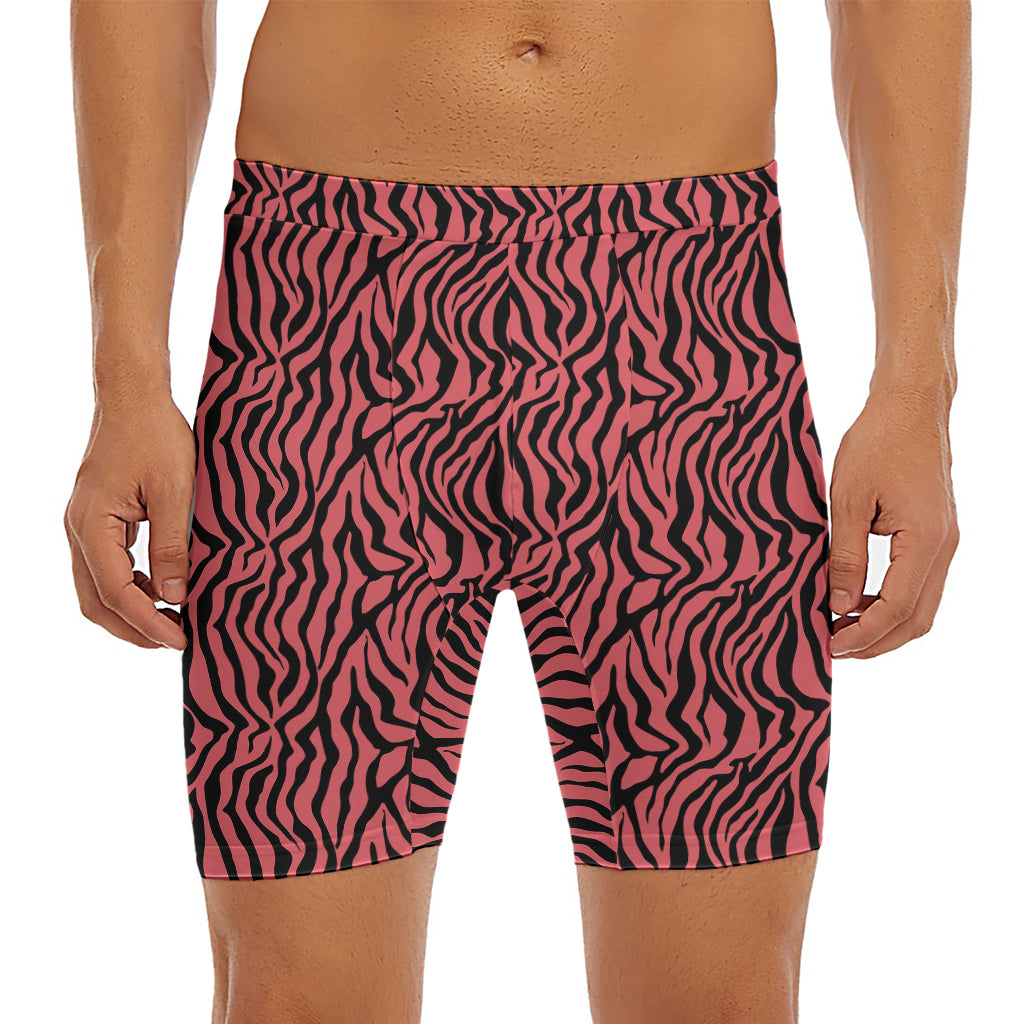 Pink And Black Tiger Stripe Print Men's Long Boxer Briefs