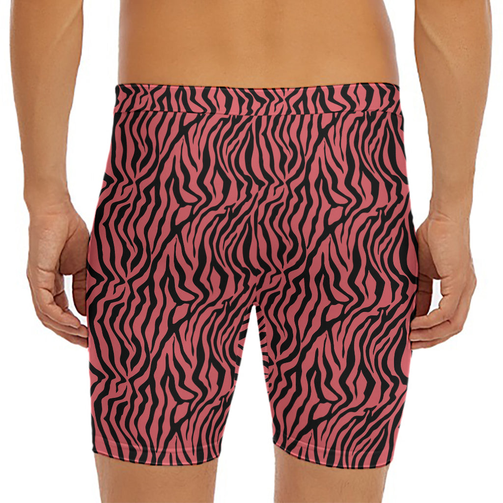 Pink And Black Tiger Stripe Print Men's Long Boxer Briefs