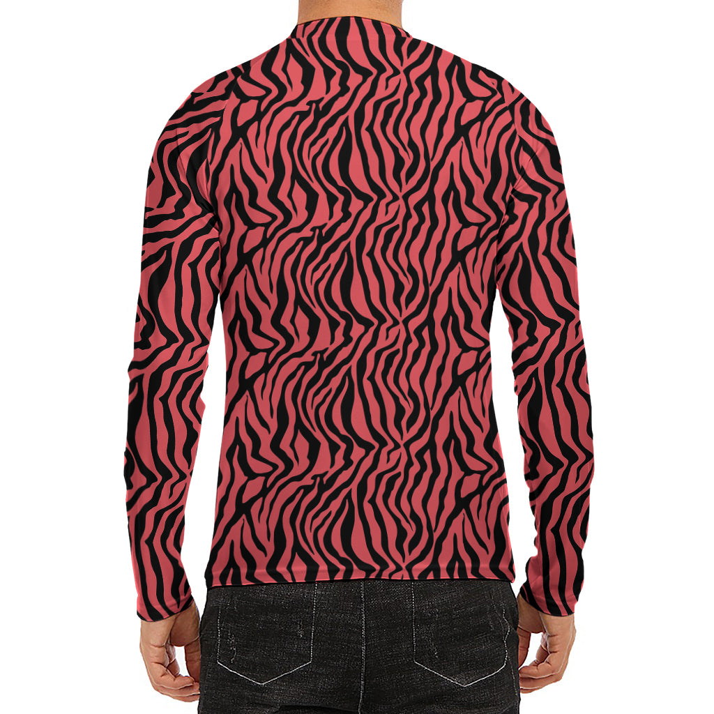 Pink And Black Tiger Stripe Print Men's Long Sleeve Rash Guard