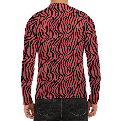 Pink And Black Tiger Stripe Print Men's Long Sleeve Rash Guard