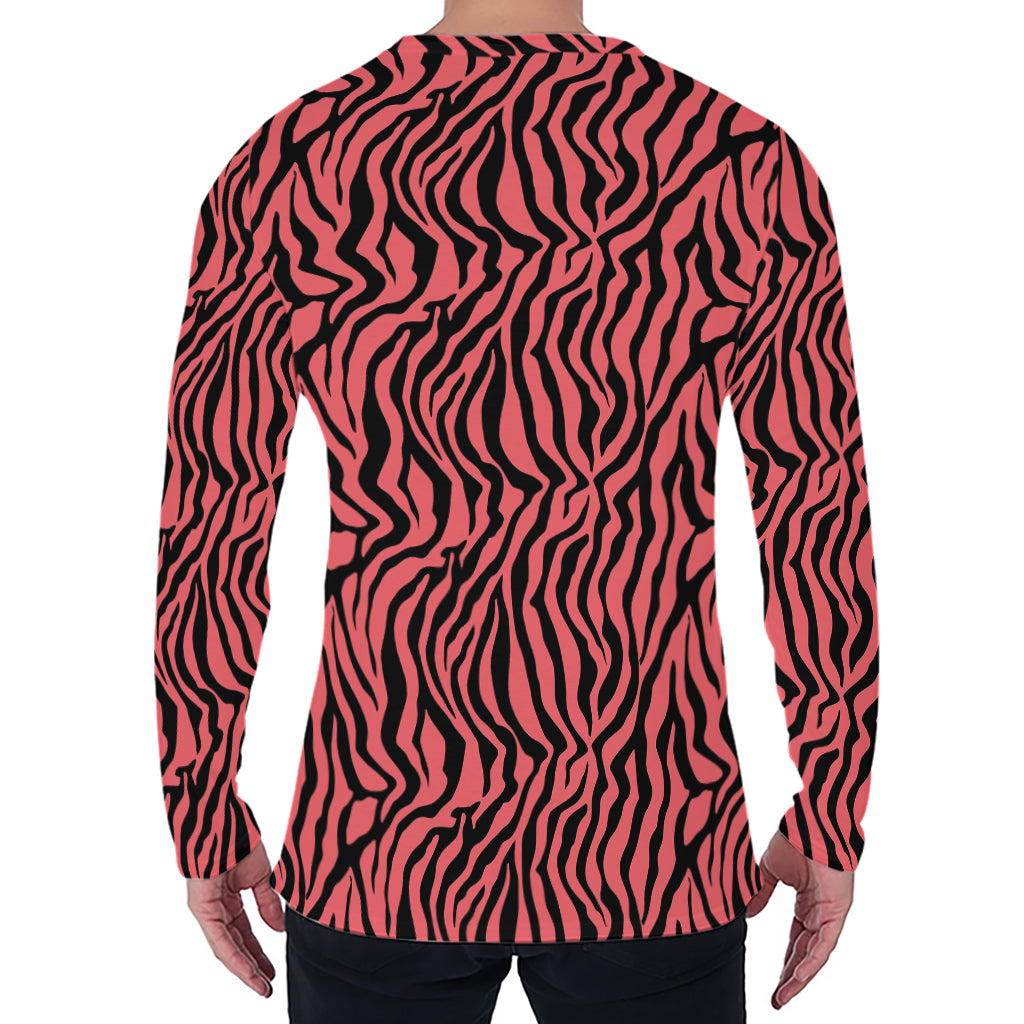 Pink And Black Tiger Stripe Print Men's Long Sleeve T-Shirt