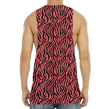 Pink And Black Tiger Stripe Print Men's Muscle Tank Top