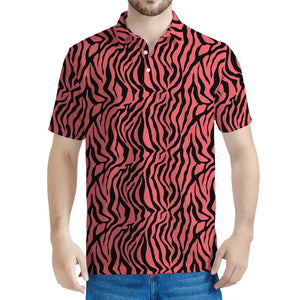 Pink And Black Tiger Stripe Print Men's Polo Shirt