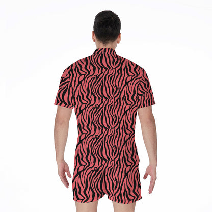Pink And Black Tiger Stripe Print Men's Rompers