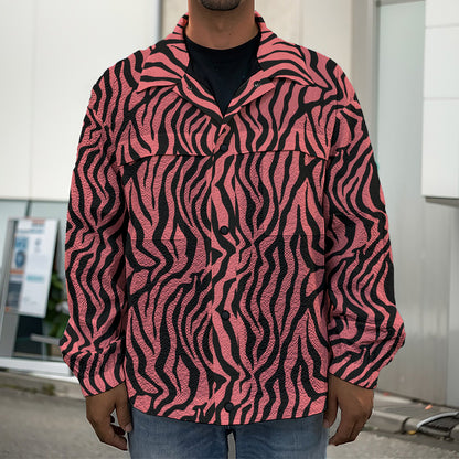 Pink And Black Tiger Stripe Print Men's Shirt Jacket